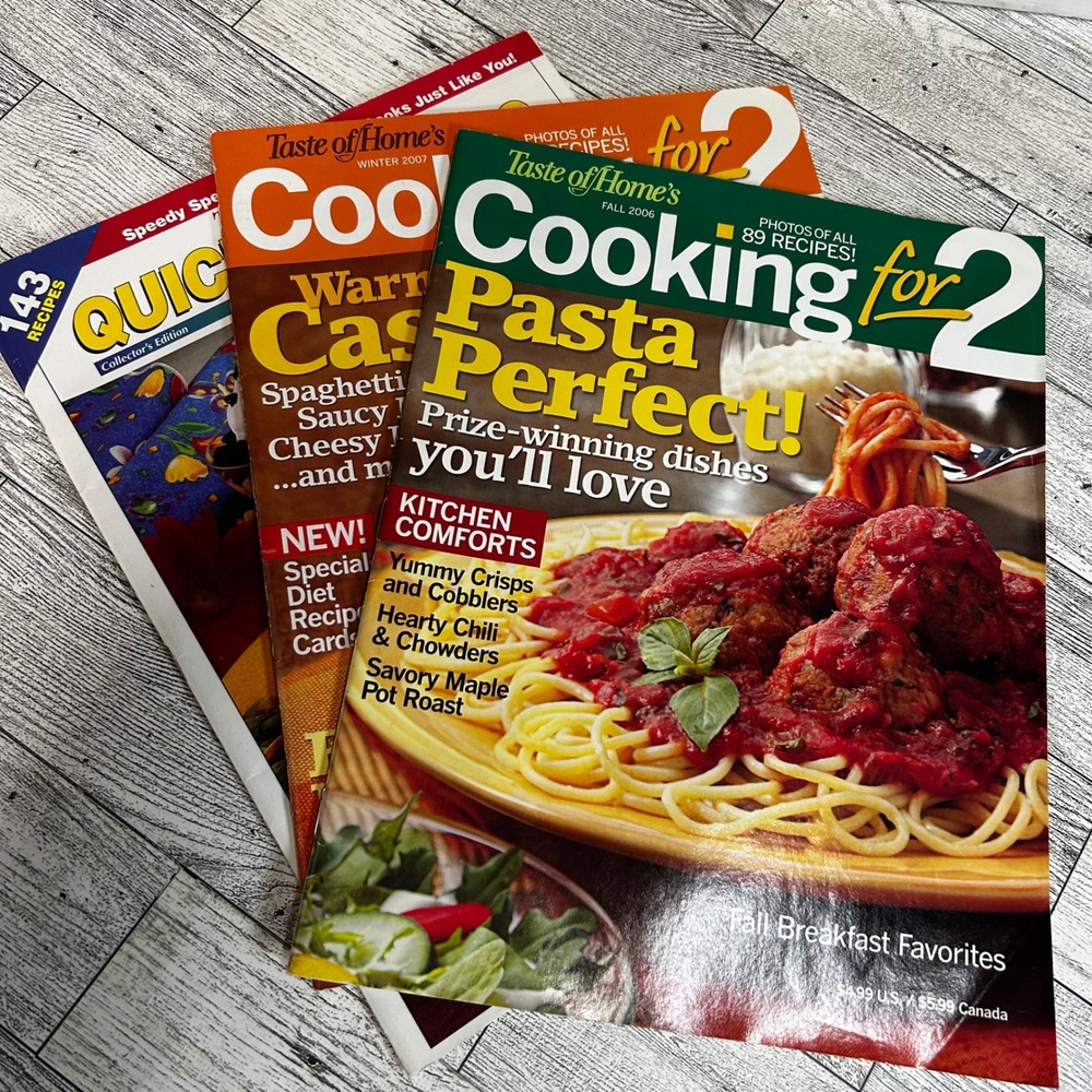 Lot of 3 Taste of Home Cooking for 2 & Quick Cooking Magazines y2k Small Batch